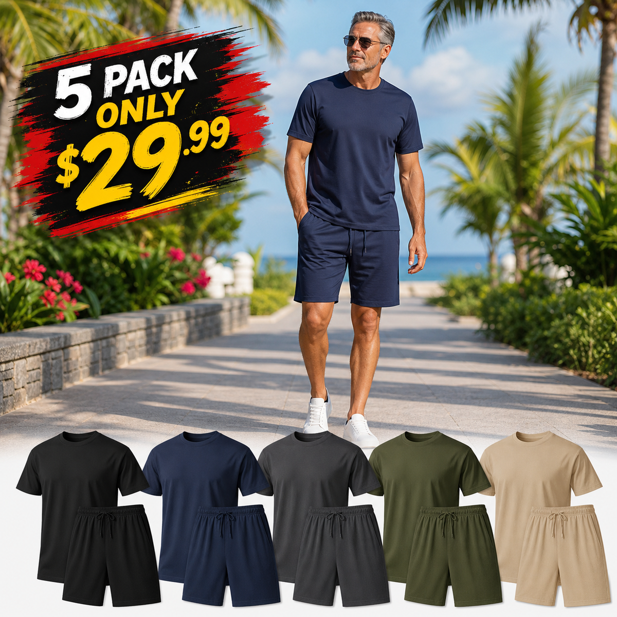 Men's Casual T-Shirt and Shorts Two-Piece Set
