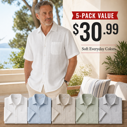 Men's Short Sleeve Linen-Look Button-Up Shirt