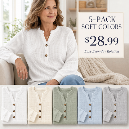 Women's Waffle Knit Long Sleeve Henley Top
