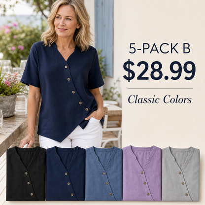 Women's Short Sleeve Asymmetrical Button Blouse