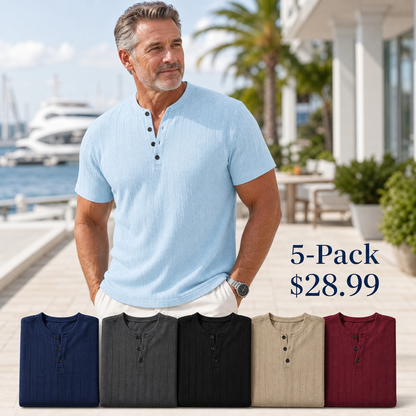 Men's Textured Short Sleeve Henley Shirt