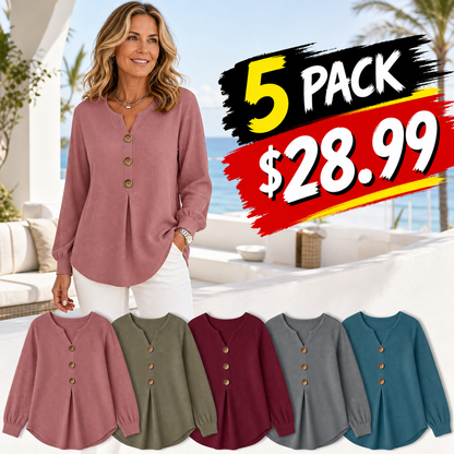 Women's Textured Button-Front Tunic Blouse
