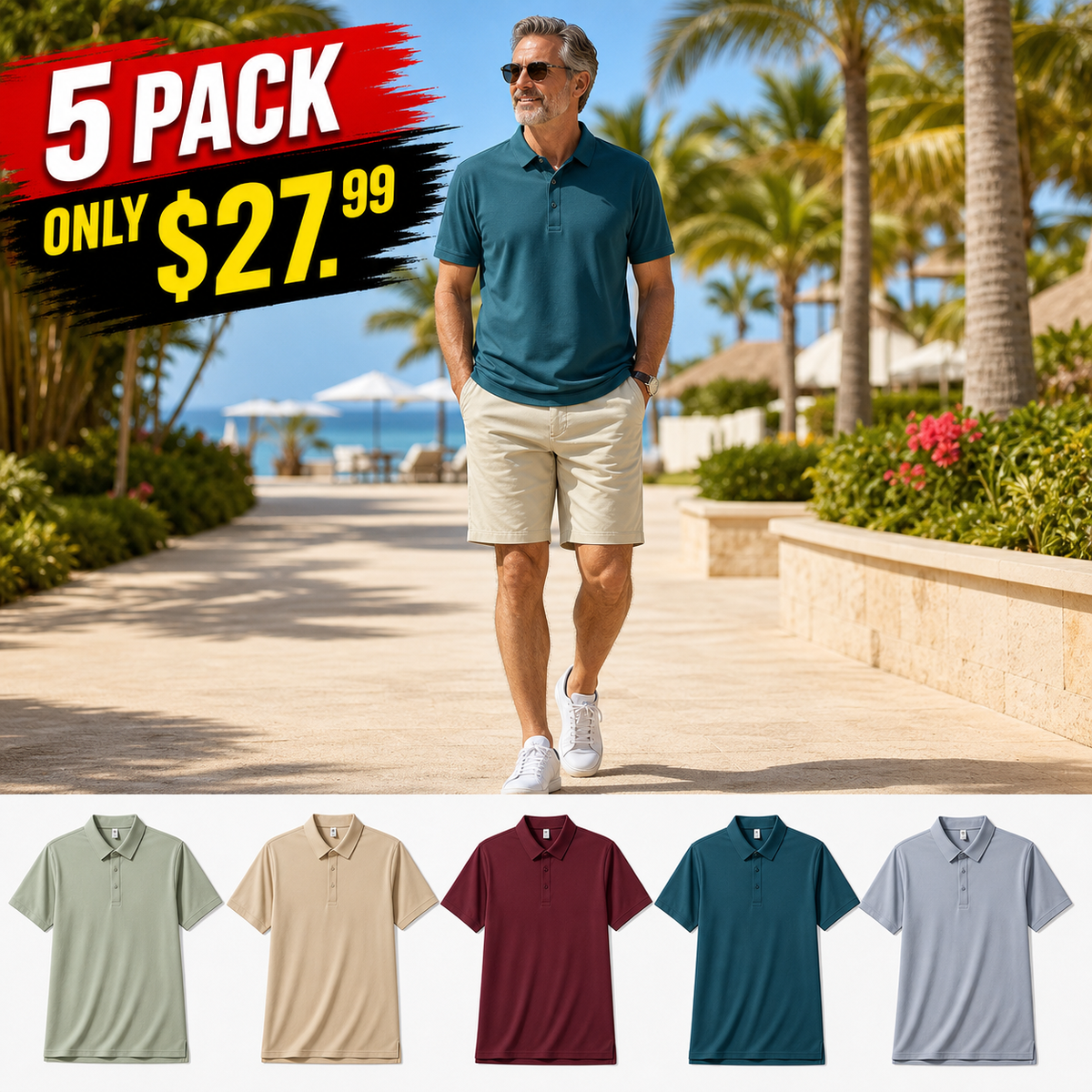 Men's Lightweight Textured Polo Shirt