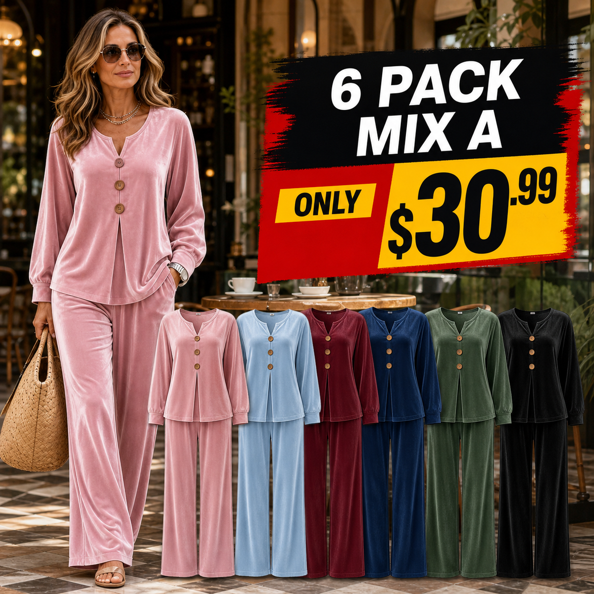 ⏰Clearance Sale⚡12-Pack Only $37.99⚡Women's Velvet Three-Button Two-Piece Lounge Set