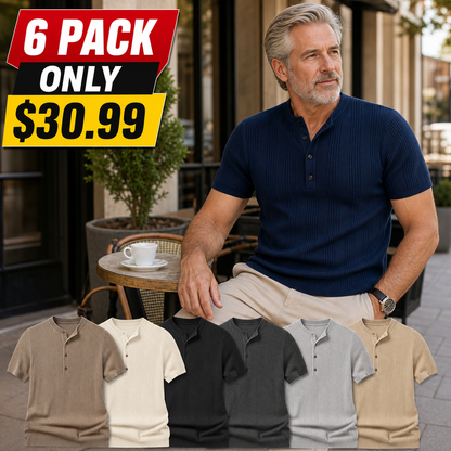 Men's Short Sleeve Ribbed Knit Henley Shirt
