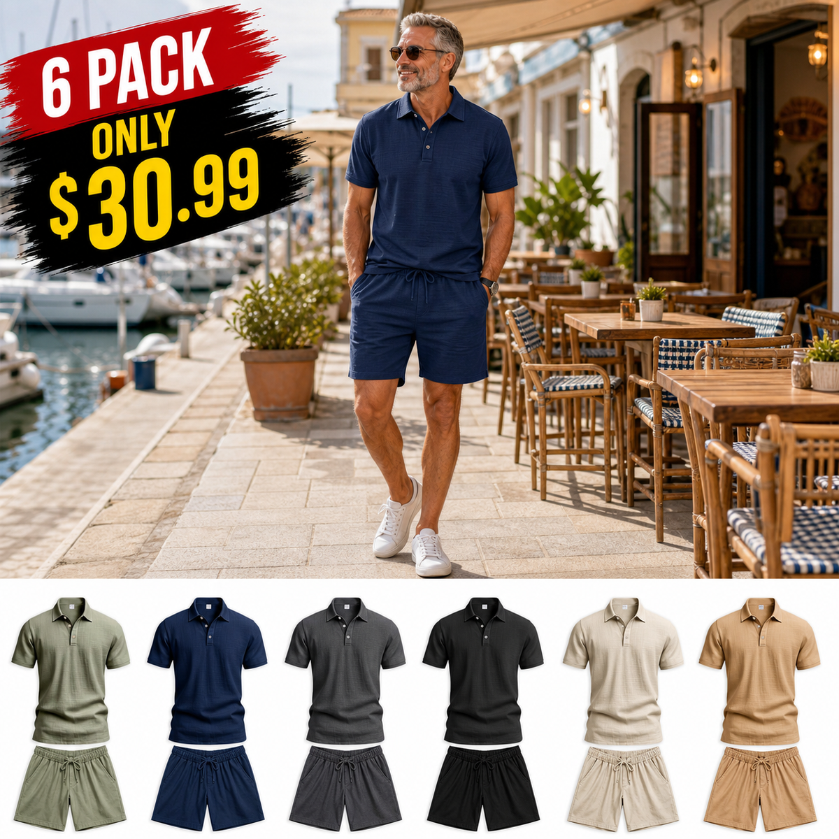 ⏰Clearance Sale⚡12-Pack Only $38.97⚡Men's Relaxed Polo Shirt and Shorts Set