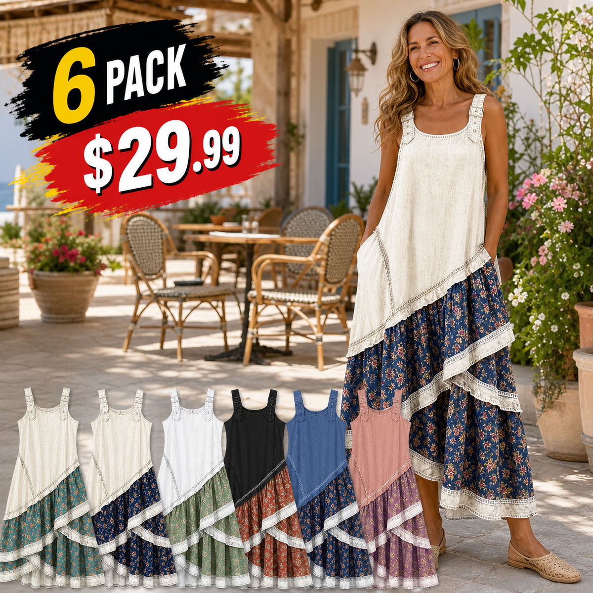 Women's Sleeveless Boho Patchwork Midi Dress