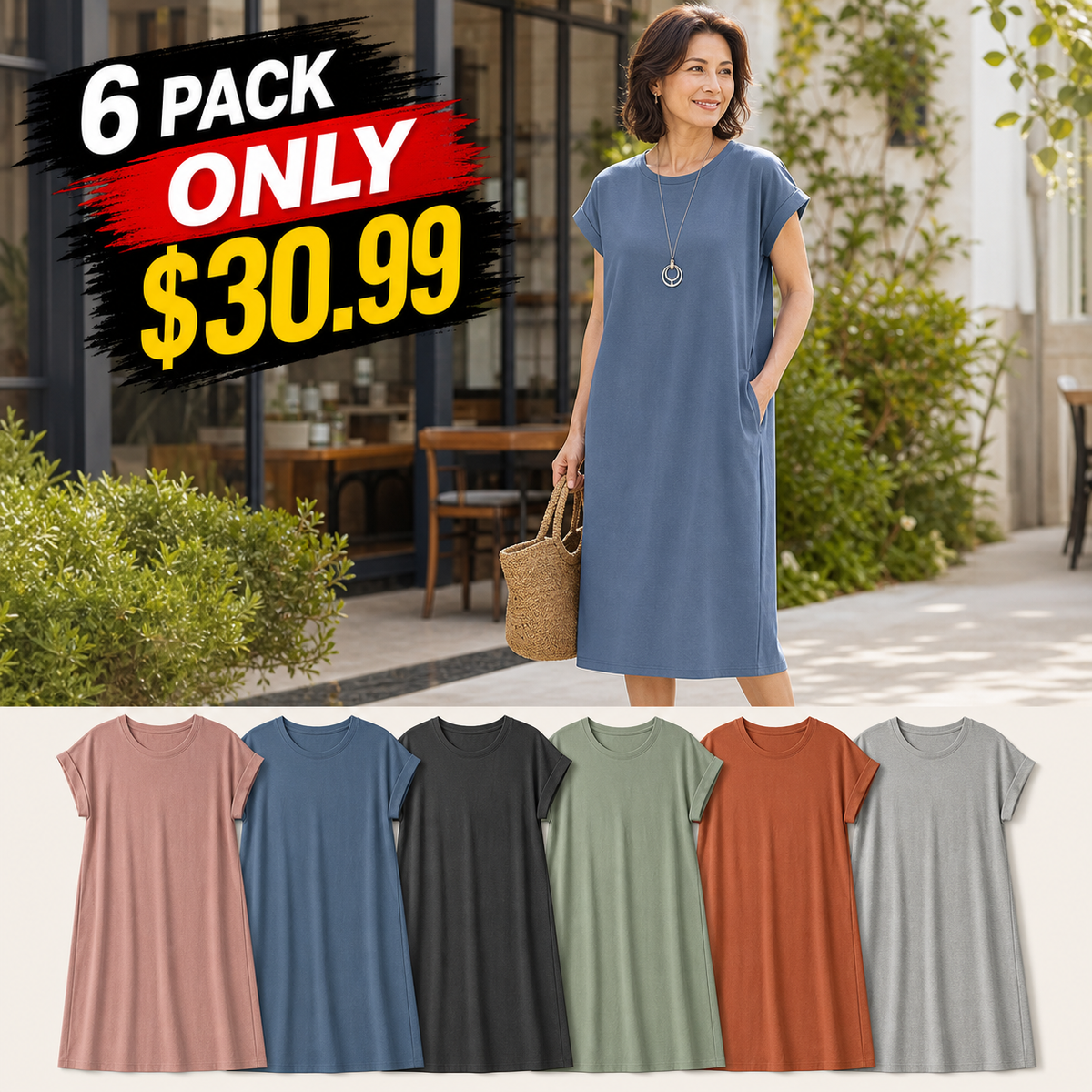 Women's Relaxed Crewneck T-Shirt Dress