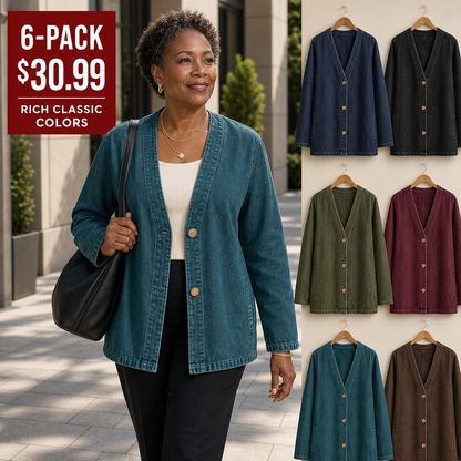 Women's Relaxed Denim-Look Button Cardigan Jacket