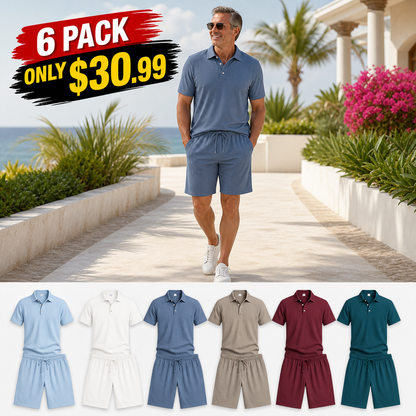 ⏰Clearance Sale⚡12-Pack Only $38.97⚡Men's Relaxed Polo Shirt and Shorts Set