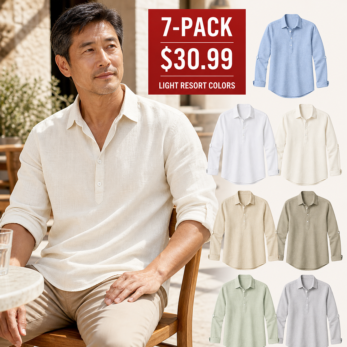 ⏰Clearance Sale⚡28-Pack Only $46.99⚡Men’s Relaxed-Fit Linen Shirt – Short & Long Sleeve