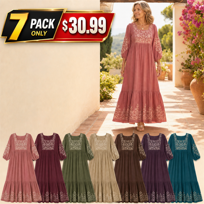 Women's Embroidered Square Neck Maxi Dress