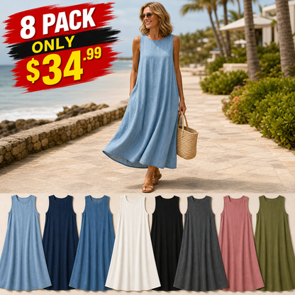 Women's Sleeveless Relaxed A-Line Denim-Look Dress