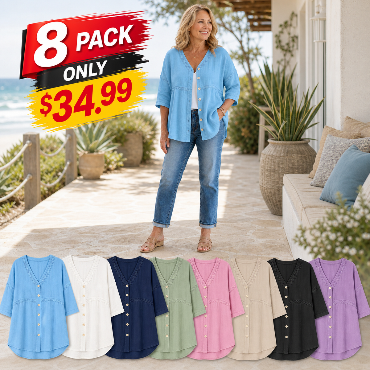 Women's Relaxed Embroidered Button-Front Cardigan Blouse