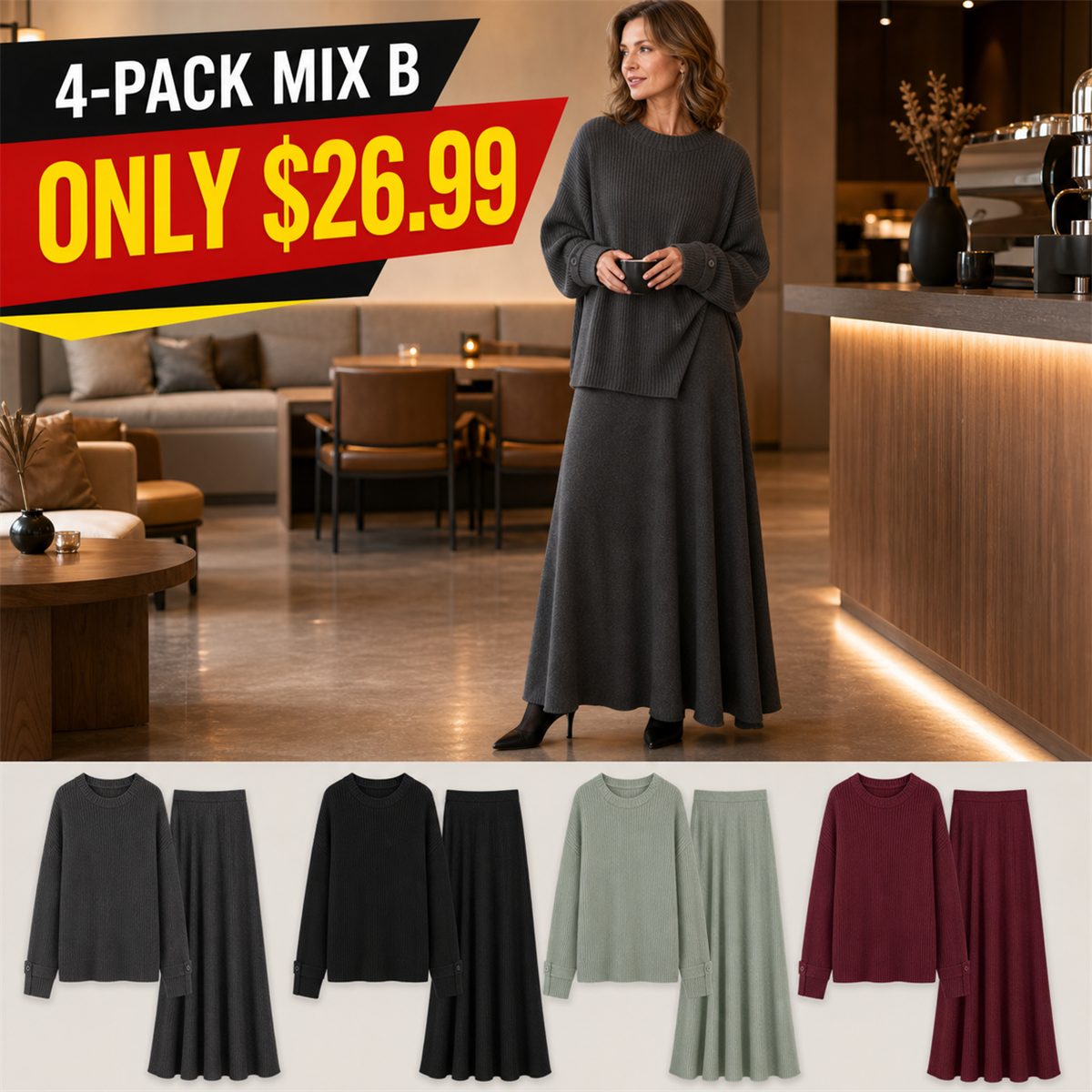 Women's Soft-Knit Relaxed Top and Maxi Skirt Set