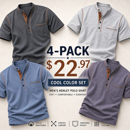 SUMMER FINAL SALE - Men's Henley Pocket Polo Shirt 12-Pack $34.99
