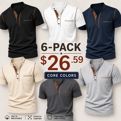 SUMMER FINAL SALE - Men's Henley Pocket Polo Shirt 12-Pack $34.99
