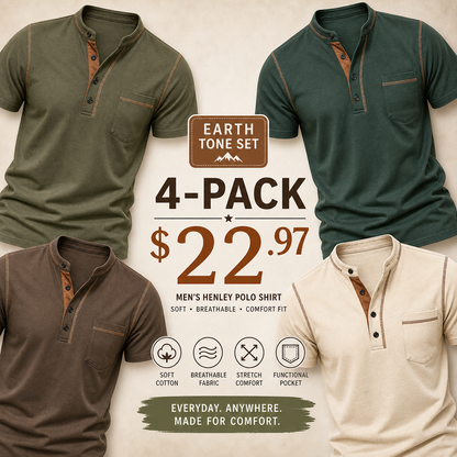SUMMER FINAL SALE - Men's Henley Pocket Polo Shirt 12-Pack $34.99