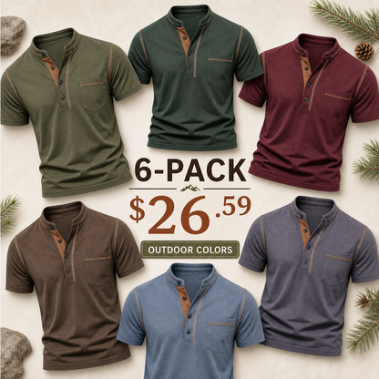 SUMMER FINAL SALE - Men's Henley Pocket Polo Shirt 12-Pack $34.99