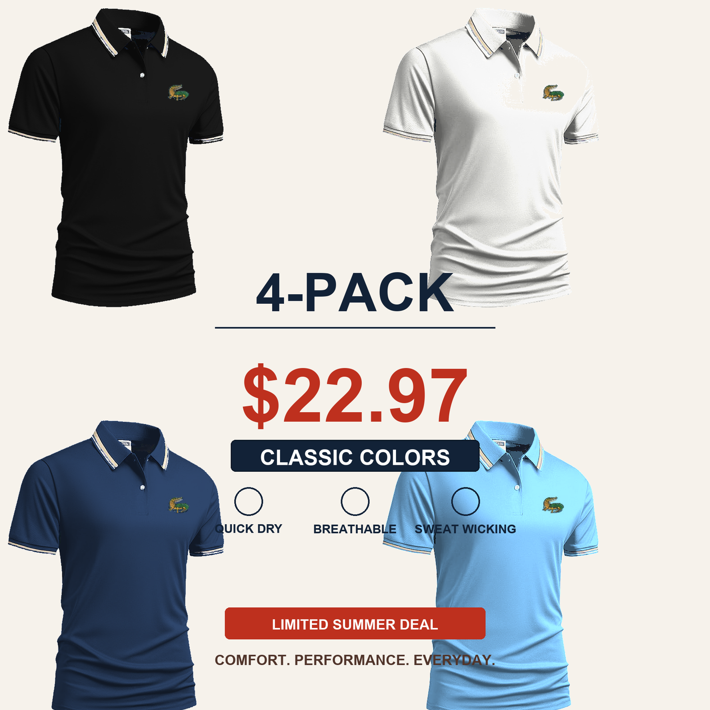 ⏰SUMMER FINAL SALE - Men's Quick Dry Breathable Polo Shirt 15-Pack $34.99