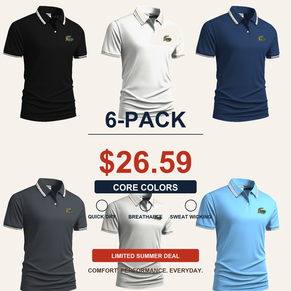SUMMER FINAL SALE - Men's Quick Dry Breathable Polo Shirt 15-Pack $34.99