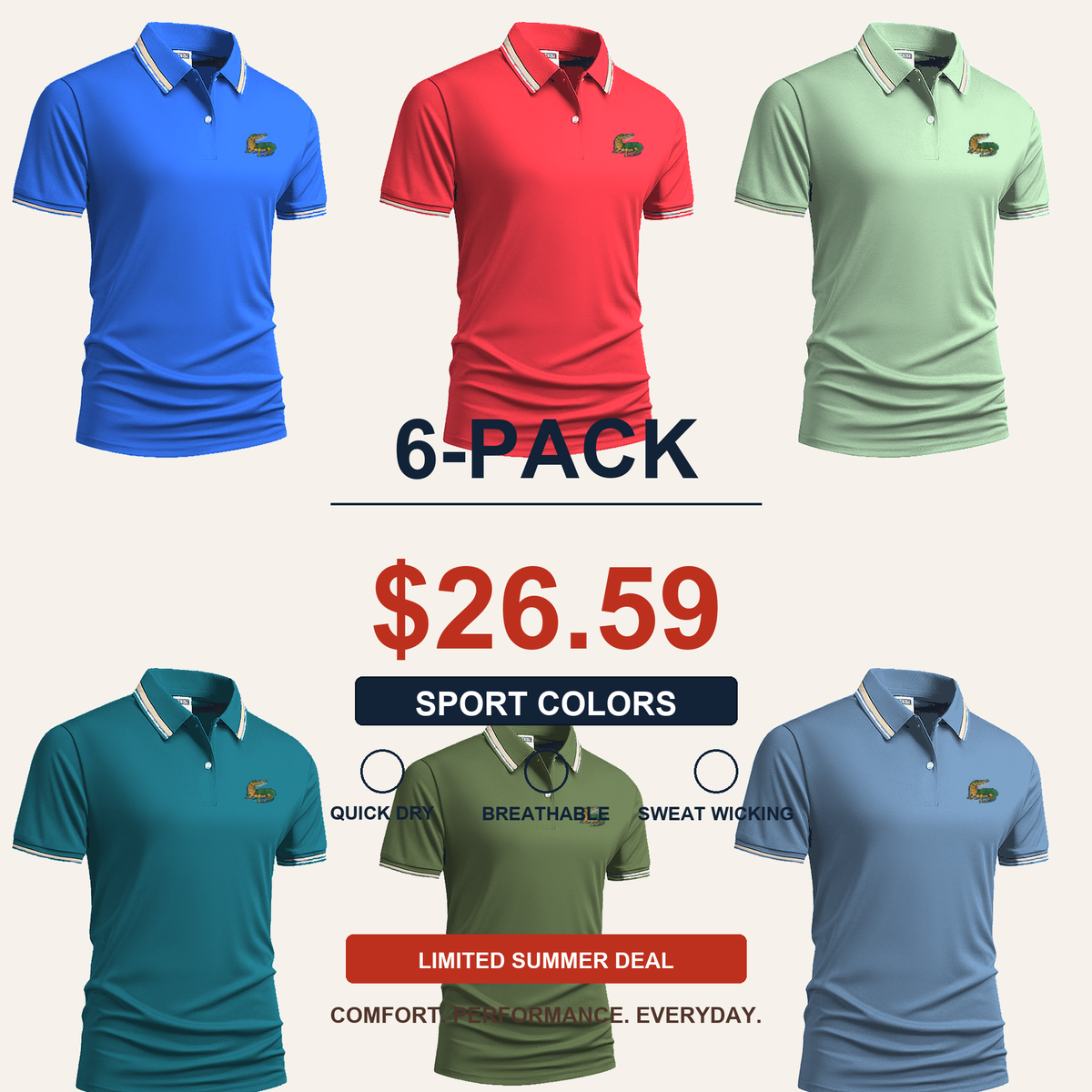 ⏰SUMMER FINAL SALE - Men's Quick Dry Breathable Polo Shirt 15-Pack $34.99