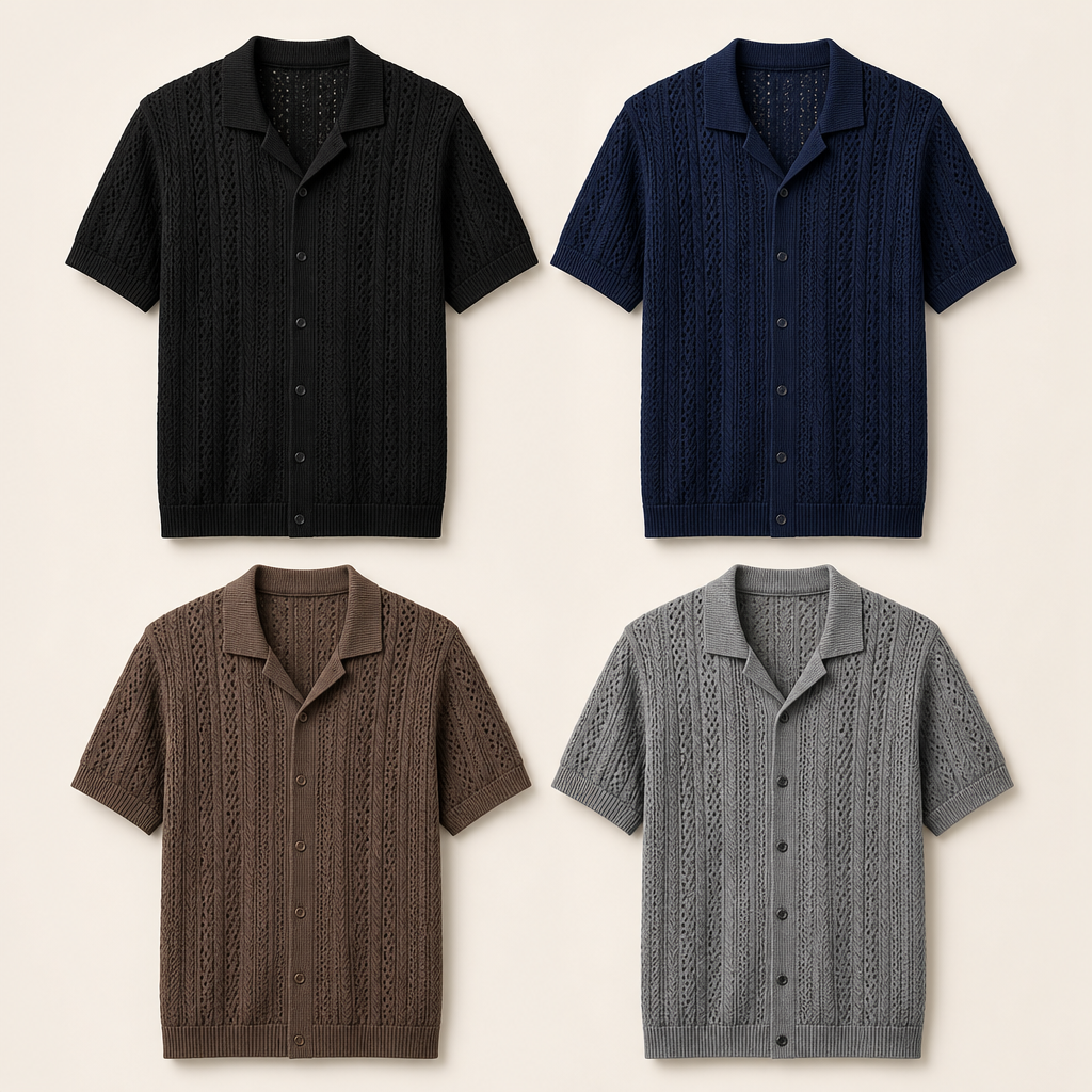 FINAL SALE⚡8 Packs for $34.99⚡- Men’s Open-Knit Short Sleeve Button-Up Shirt