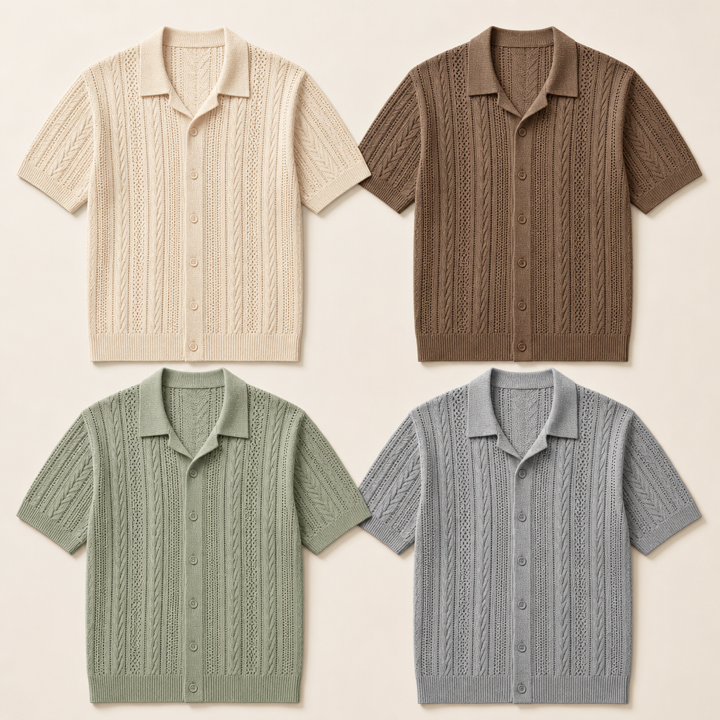 FINAL SALE⚡8 Packs for $34.99⚡- Men’s Open-Knit Short Sleeve Button-Up Shirt
