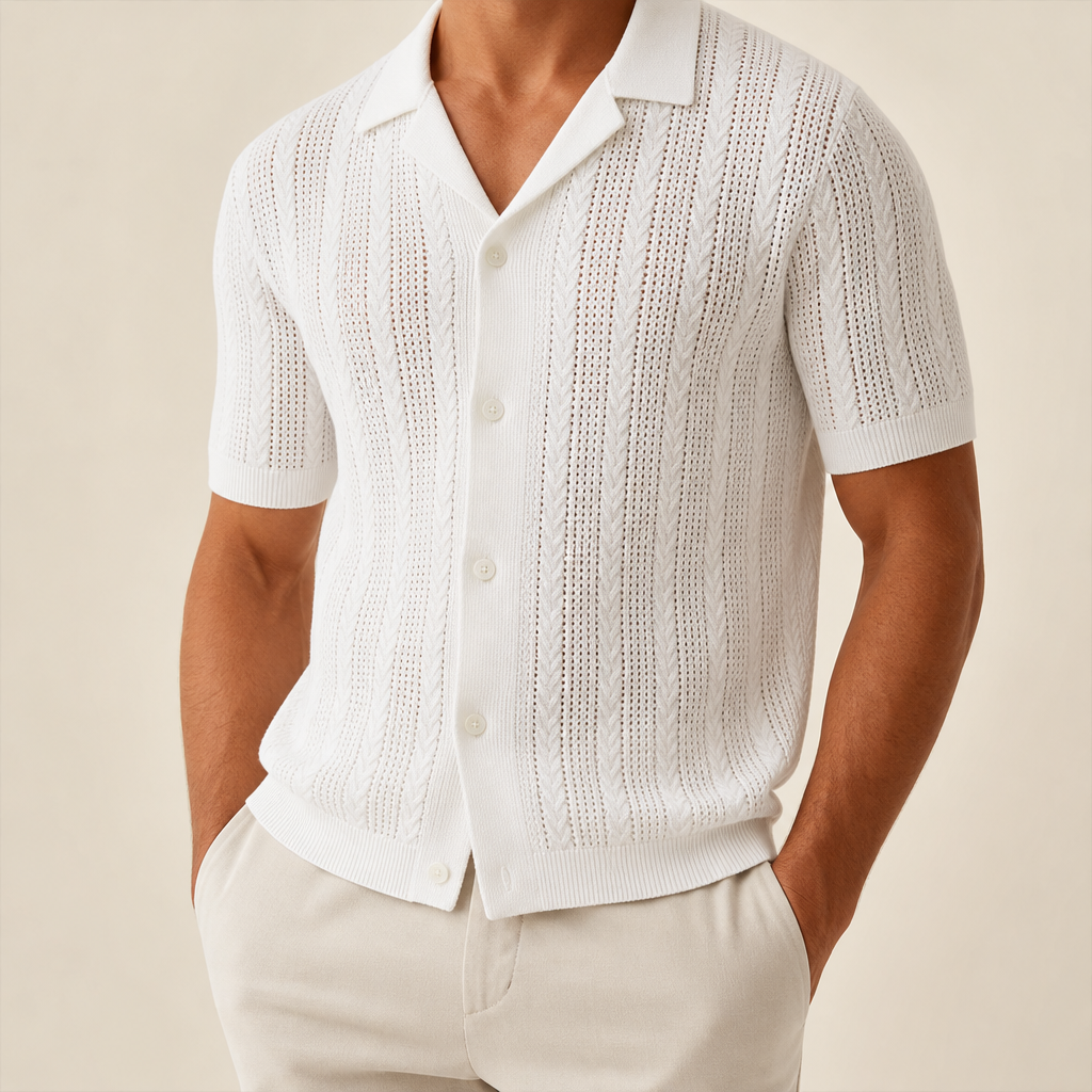 FINAL SALE⚡8 Packs for $34.99⚡- Men’s Open-Knit Short Sleeve Button-Up Shirt