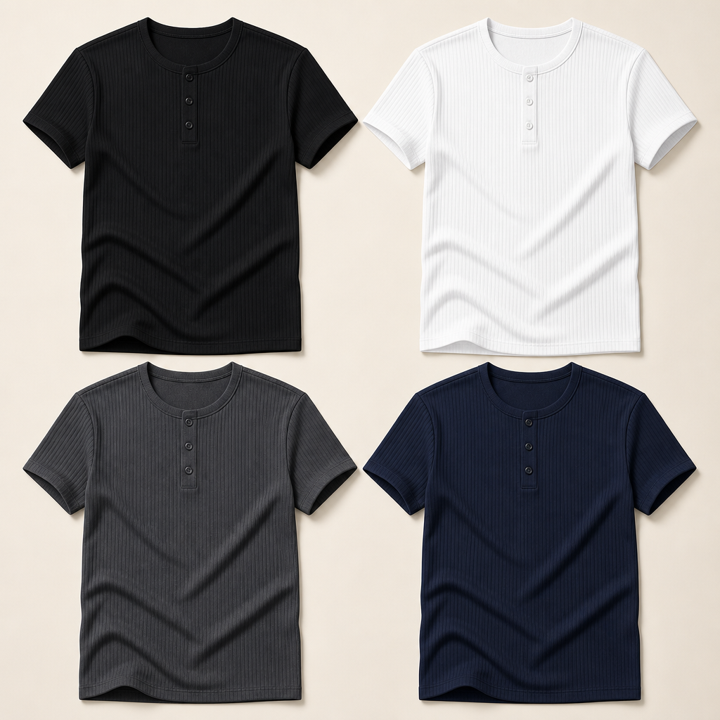 Men’s Ribbed Short Sleeve Henley Shirt