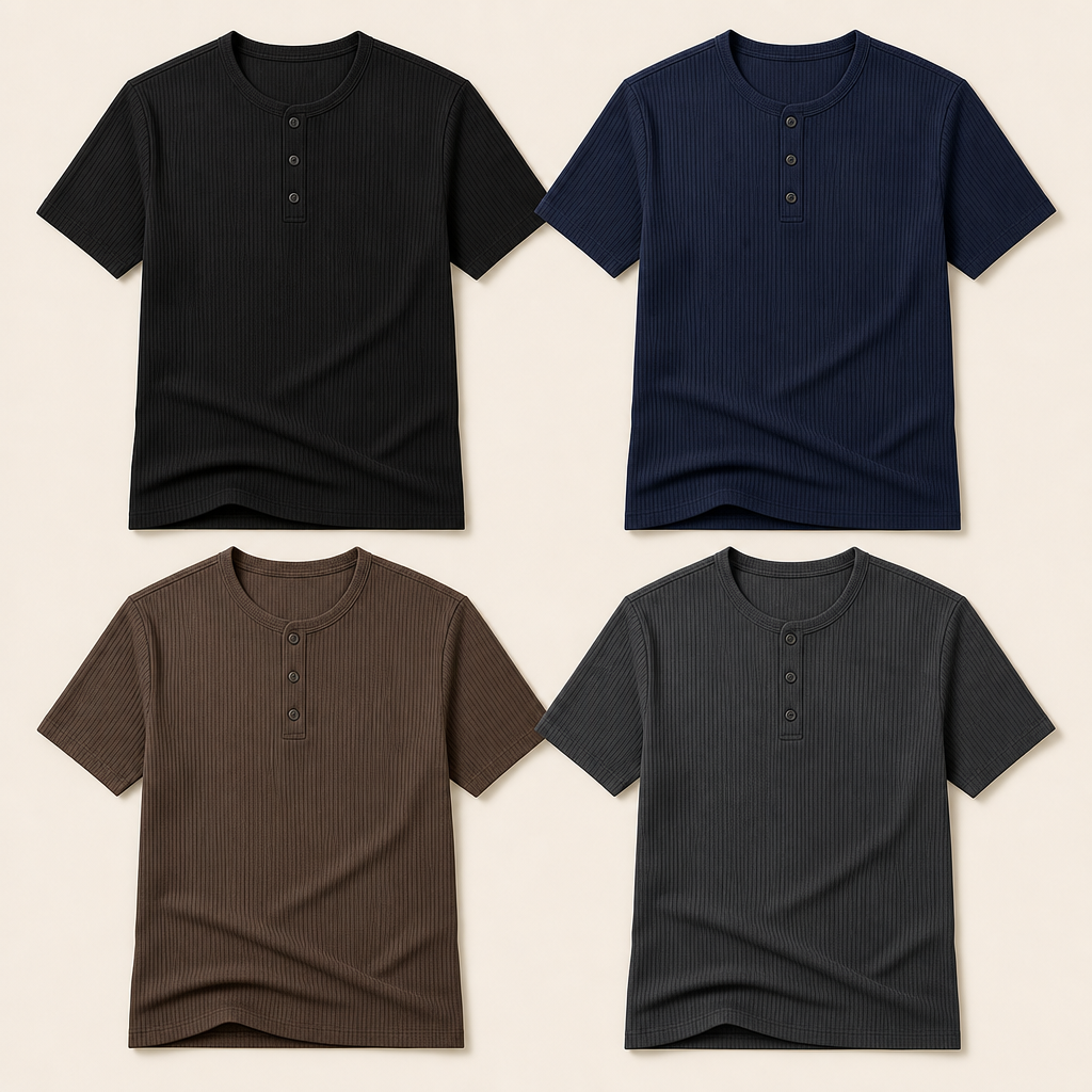 Men’s Ribbed Short Sleeve Henley Shirt