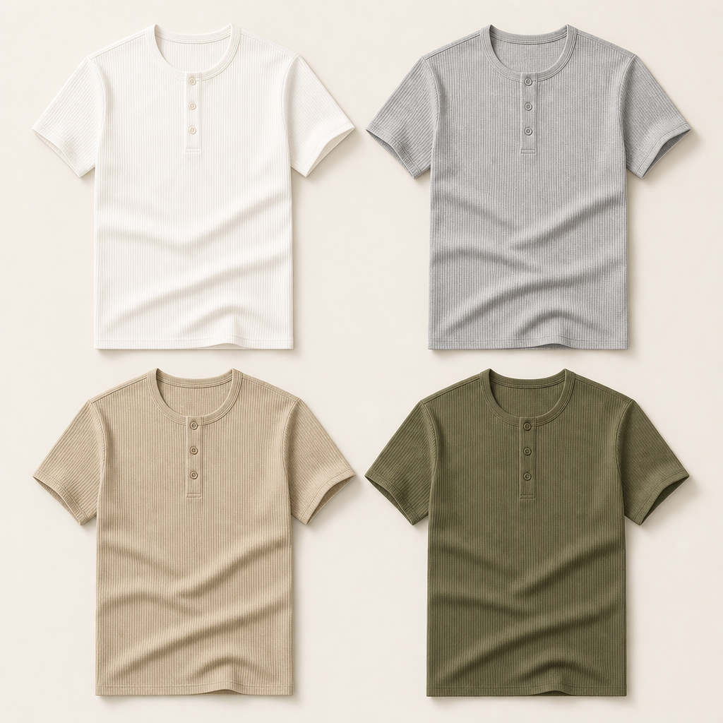 Men’s Ribbed Short Sleeve Henley Shirt