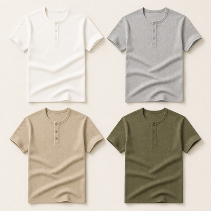 Men’s Ribbed Short Sleeve Henley Shirt