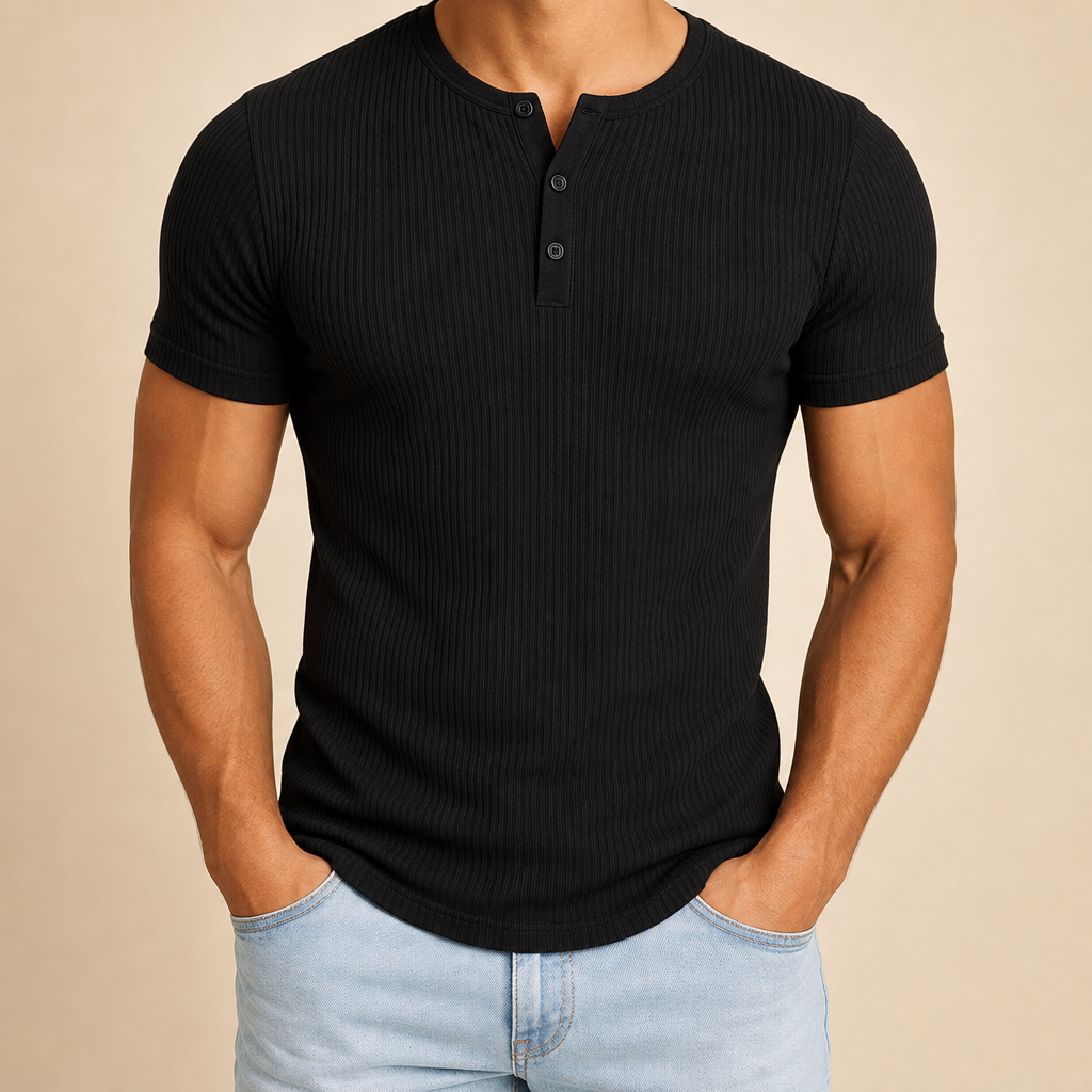 Men’s Ribbed Short Sleeve Henley Shirt
