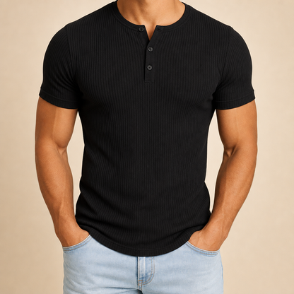 Men’s Ribbed Short Sleeve Henley Shirt