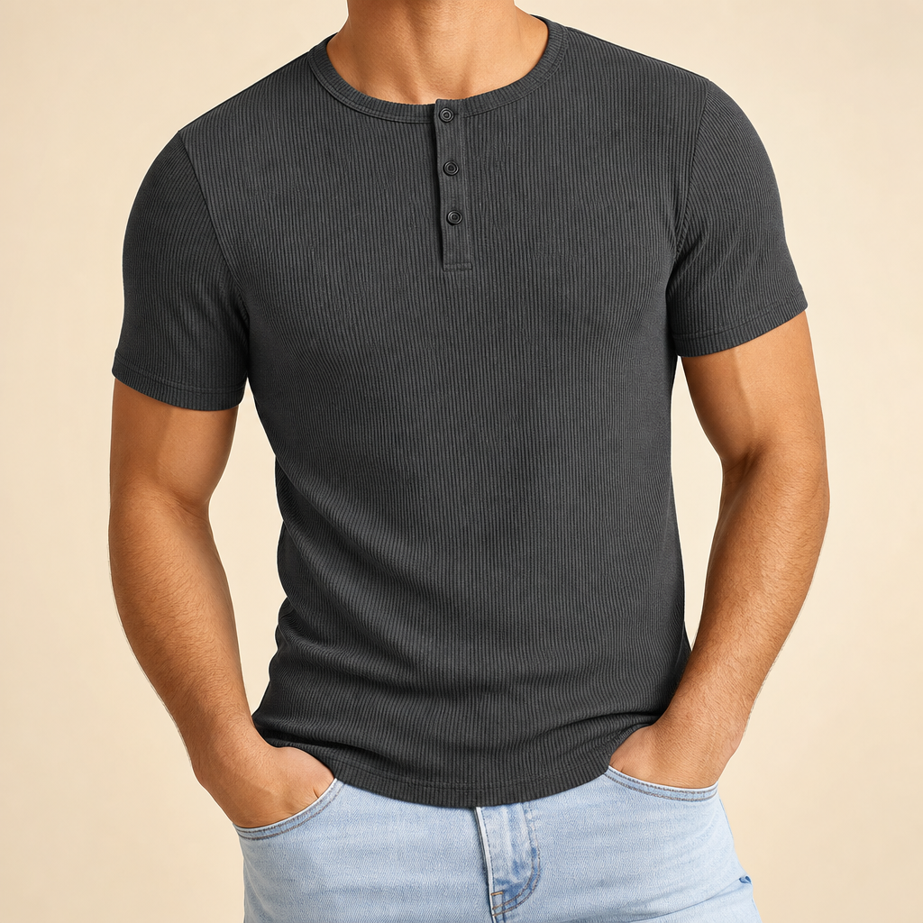 Men’s Ribbed Short Sleeve Henley Shirt