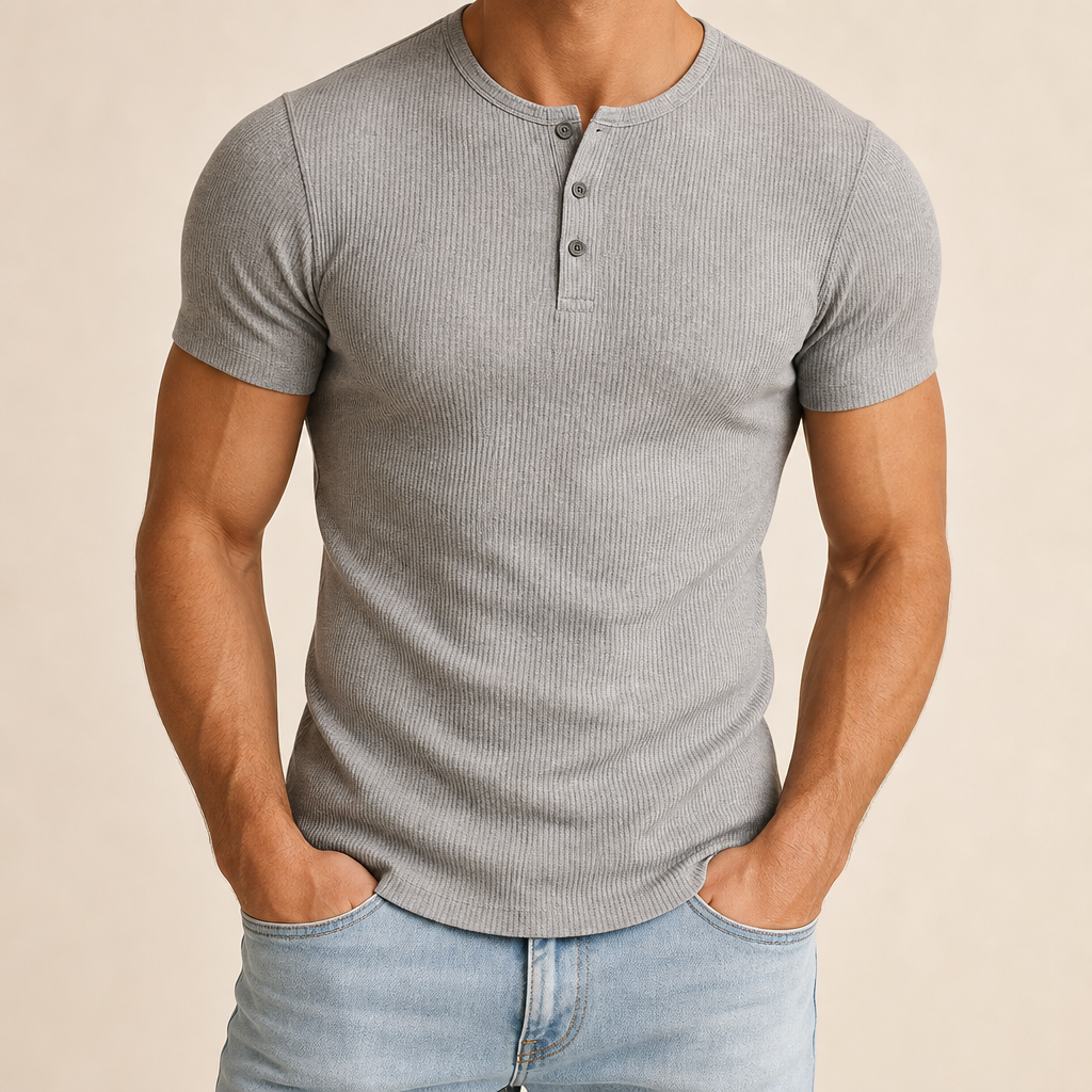 Men’s Ribbed Short Sleeve Henley Shirt