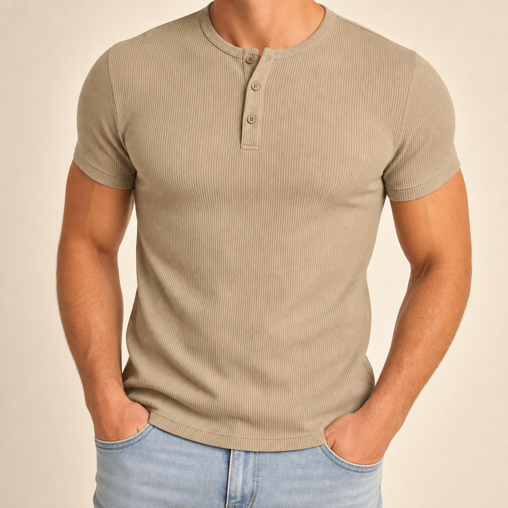 Men’s Ribbed Short Sleeve Henley Shirt