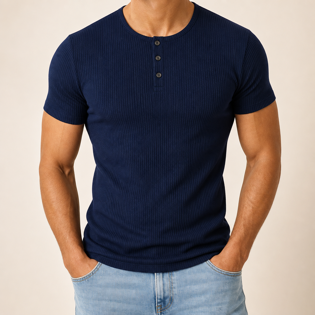 Men’s Ribbed Short Sleeve Henley Shirt