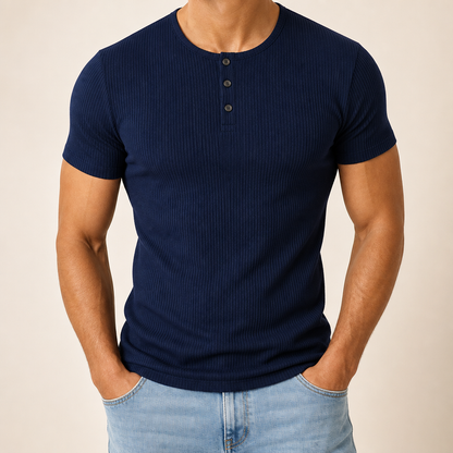 Men’s Ribbed Short Sleeve Henley Shirt