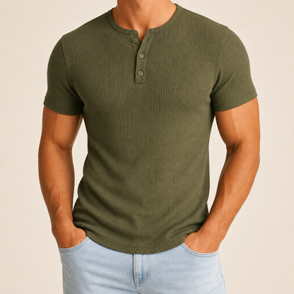Men’s Ribbed Short Sleeve Henley Shirt