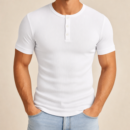 Men’s Ribbed Short Sleeve Henley Shirt