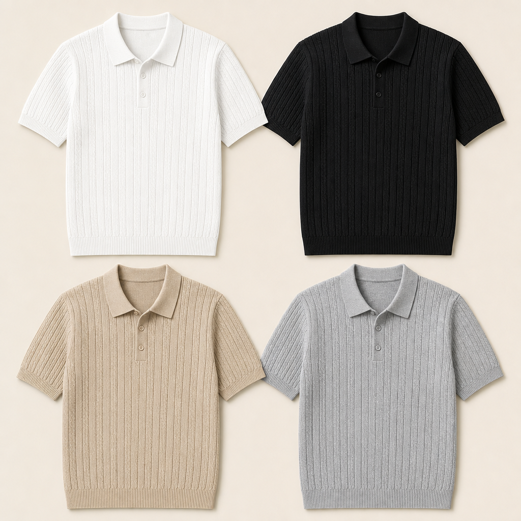 FINAL SALE⚡8 Packs for $34.99⚡- Men’s Textured Short Sleeve Knit Polo Shirt