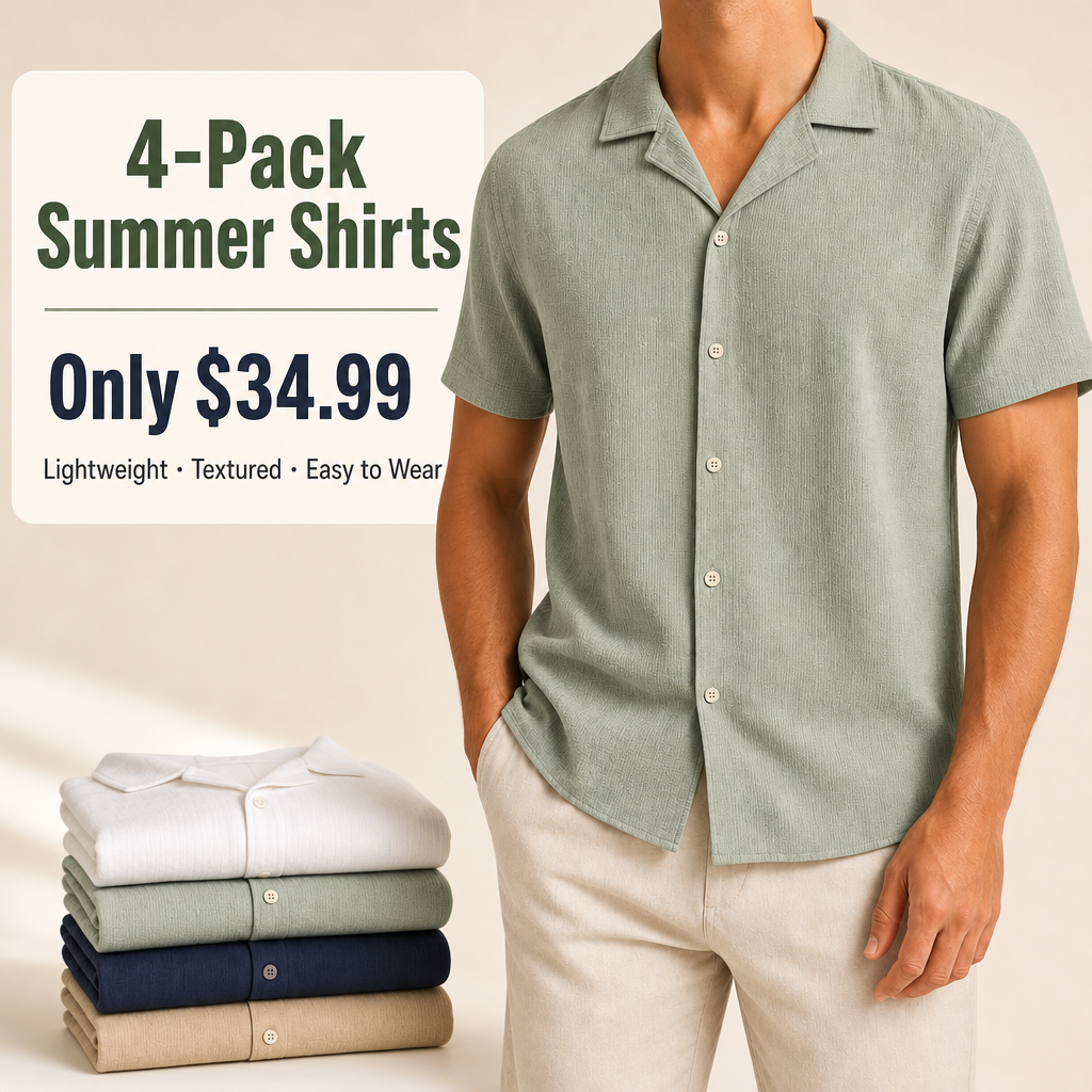 Men’s Textured Short Sleeve Button-Up Shirt