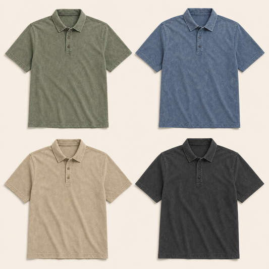 Men’s Vintage Wash No-Pocket Polo Shirt