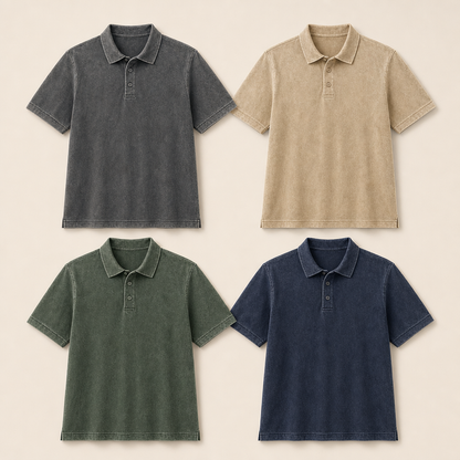 Men’s Vintage Wash No-Pocket Polo Shirt