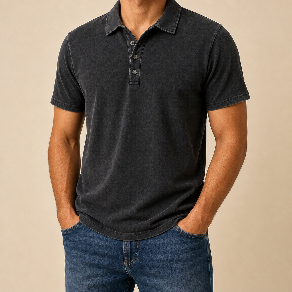 Men’s Vintage Wash No-Pocket Polo Shirt