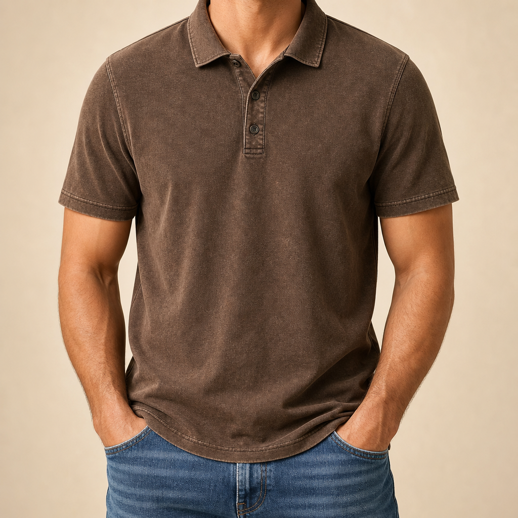 Men’s Vintage Wash No-Pocket Polo Shirt