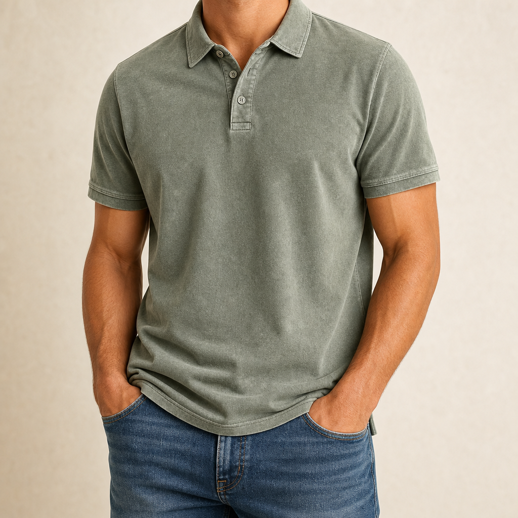 Men’s Vintage Wash No-Pocket Polo Shirt
