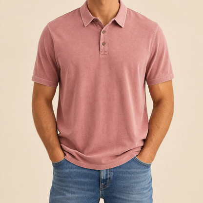 Men’s Vintage Wash No-Pocket Polo Shirt